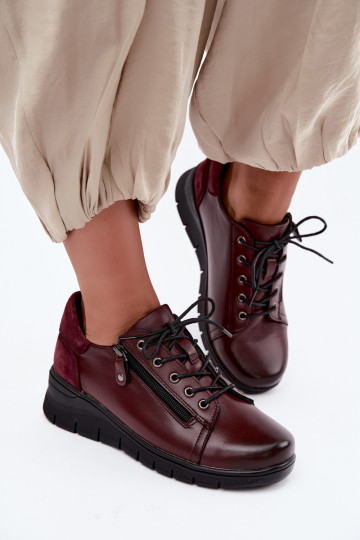 Sieviešu ādas apavi ar platformu Vinceza 39964 bordo krāsā