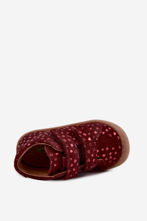Burgundijas bērnu zamša kurpes Barefoot ar sirdīm Froddo G2130328-66