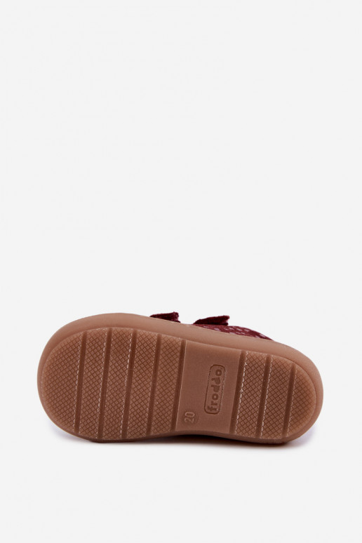 Burgundijas bērnu zamša kurpes Barefoot ar sirdīm Froddo G2130328-66