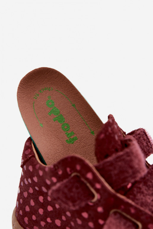 Burgundijas bērnu zamša kurpes Barefoot ar sirdīm Froddo G2130328-66