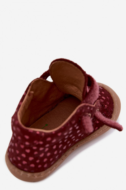 Burgundijas bērnu zamša kurpes Barefoot ar sirdīm Froddo G2130328-66