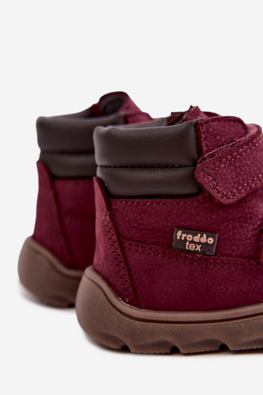 Burgundijas bērnu ādas kurpes Barefoot Froddo G2110150-9
