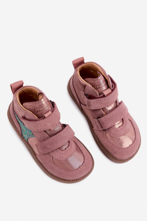 Rozā bērnu zamša kurpes Barefoot ar spīdumu Froddo G2110157-5