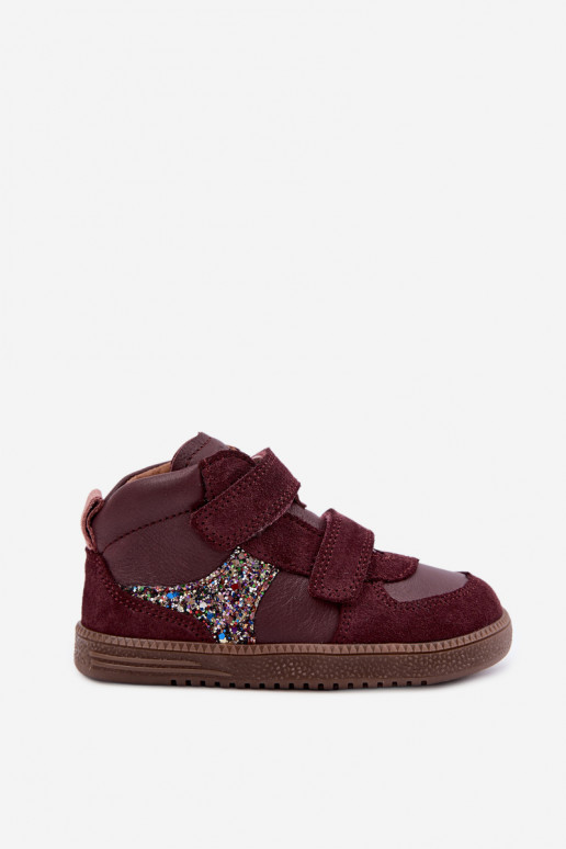 Burgundijas bērnu zamša kurpes Barefoot Froddo G2110157-4