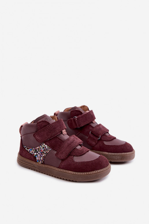 Burgundijas bērnu zamša kurpes Barefoot Froddo G2110157-4