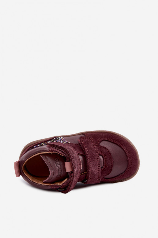 Burgundijas bērnu zamša kurpes Barefoot Froddo G2110157-4
