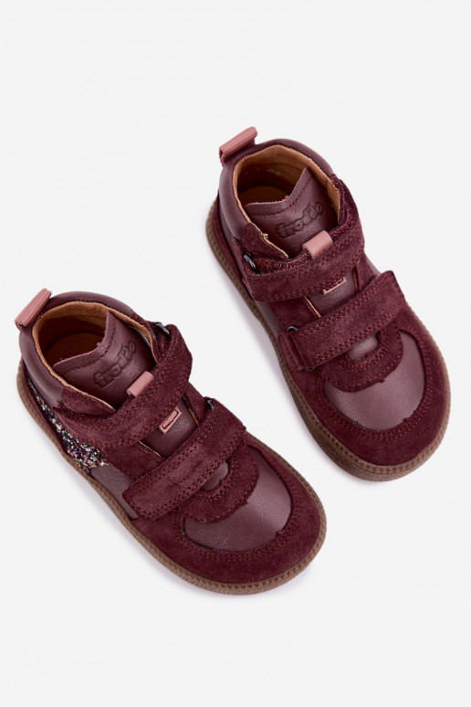 Burgundijas bērnu zamša kurpes Barefoot Froddo G2110157-4