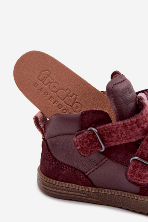 Burgundijas bērnu zamša kurpes Barefoot Froddo G2110157-4