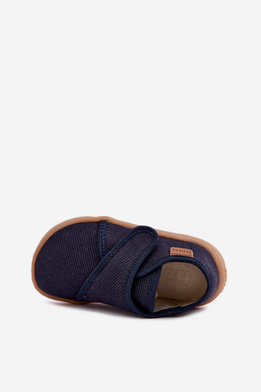 Bērnu čības zēniem ar lipīgām aizdares Barefoot Froddo G1700438 tumši zilā krāsā