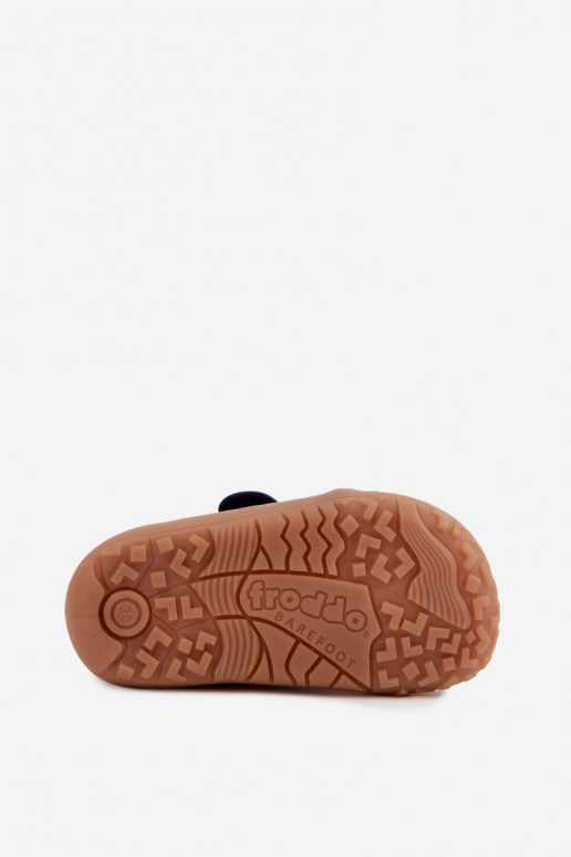 Bērnu čības zēniem ar lipīgām aizdares Barefoot Froddo G1700438 tumši zilā krāsā