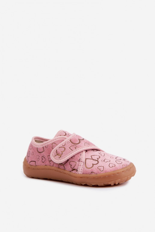 Bērnu čības ar lipīgām aizdares Barefoot Širdelės Froddo G1700438-18 rozā krāsā