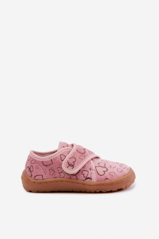 Bērnu čības ar lipīgām aizdares Barefoot Širdelės Froddo G1700438-18 rozā krāsā