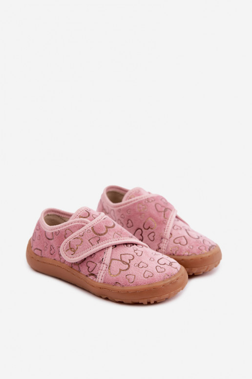 Bērnu čības ar lipīgām aizdares Barefoot Širdelės Froddo G1700438-18 rozā krāsā