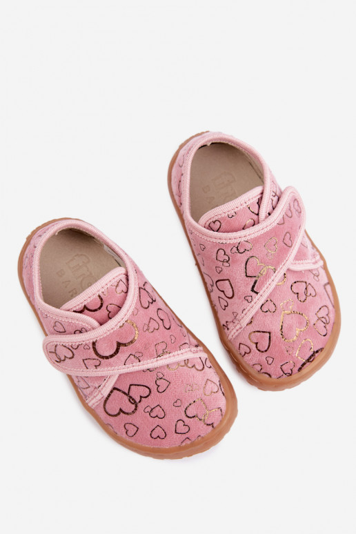 Bērnu čības ar lipīgām aizdares Barefoot Širdelės Froddo G1700438-18 rozā krāsā
