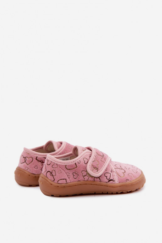Bērnu čības ar lipīgām aizdares Barefoot Širdelės Froddo G1700438-18 rozā krāsā