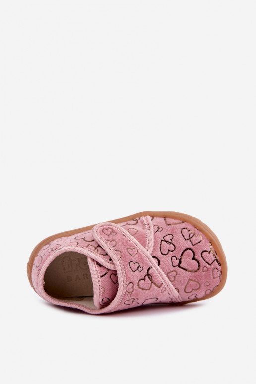 Bērnu čības ar lipīgām aizdares Barefoot Širdelės Froddo G1700438-18 rozā krāsā