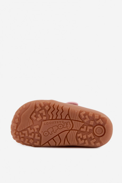 Bērnu čības ar lipīgām aizdares Barefoot Širdelės Froddo G1700438-18 rozā krāsā