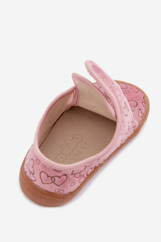 Bērnu čības ar lipīgām aizdares Barefoot Širdelės Froddo G1700438-18 rozā krāsā