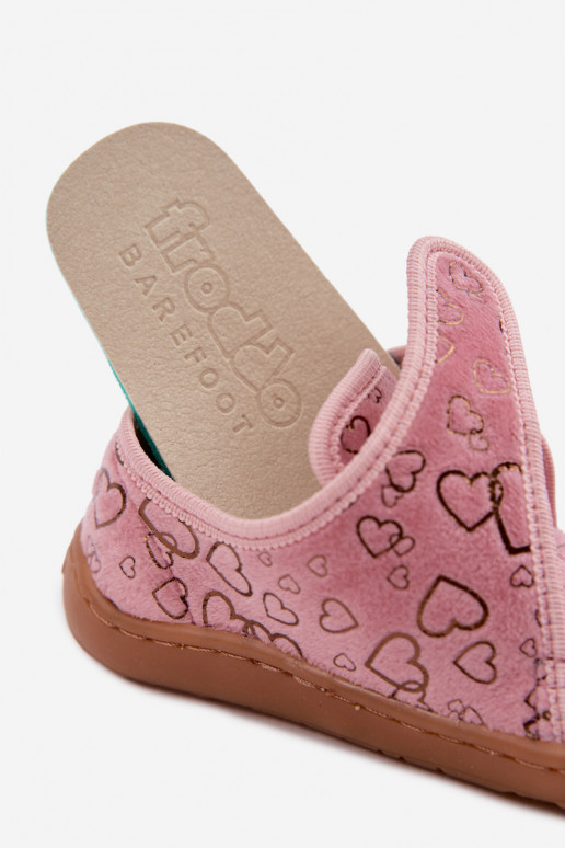 Bērnu čības ar lipīgām aizdares Barefoot Širdelės Froddo G1700438-18 rozā krāsā