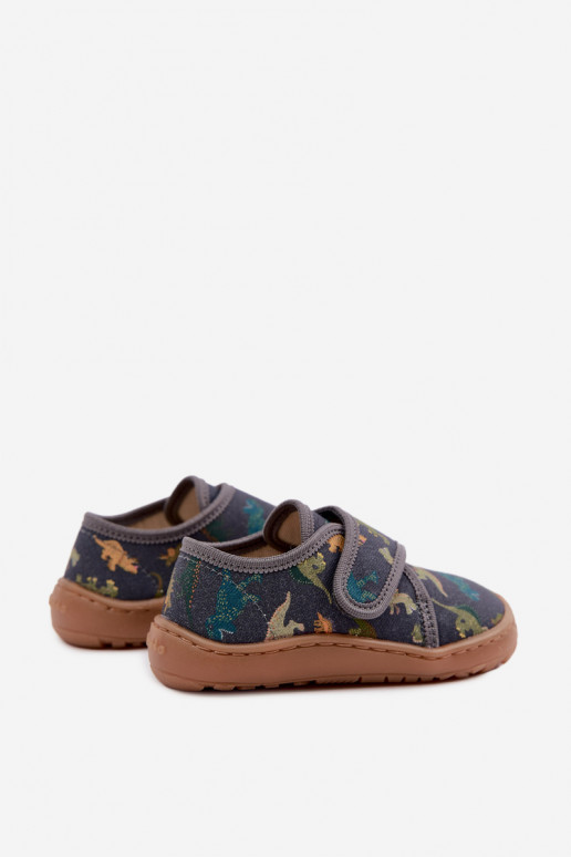 Bērnu čības zēniem ar lipīgām aizdares Barefoot Dinozaurai Froddo G1700438-26 pelēkā krāsā