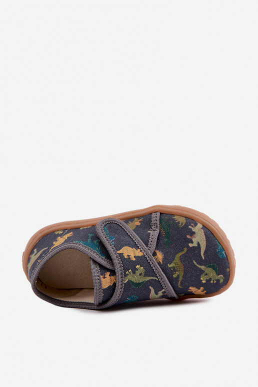 Bērnu čības zēniem ar lipīgām aizdares Barefoot Dinozaurai Froddo G1700438-26 pelēkā krāsā