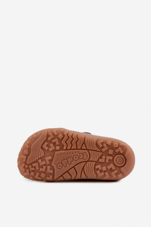 Bērnu čības zēniem ar lipīgām aizdares Barefoot Dinozaurai Froddo G1700438-26 pelēkā krāsā