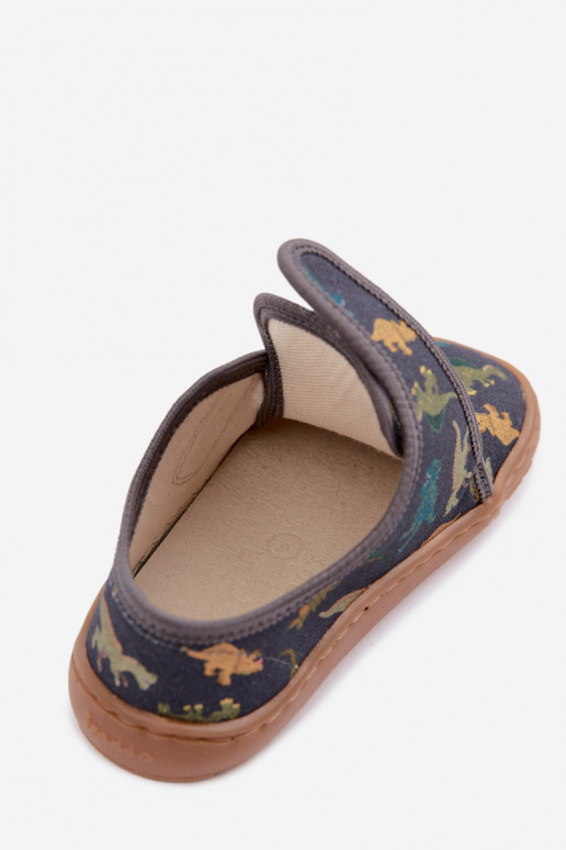 Bērnu čības zēniem ar lipīgām aizdares Barefoot Dinozaurai Froddo G1700438-26 pelēkā krāsā