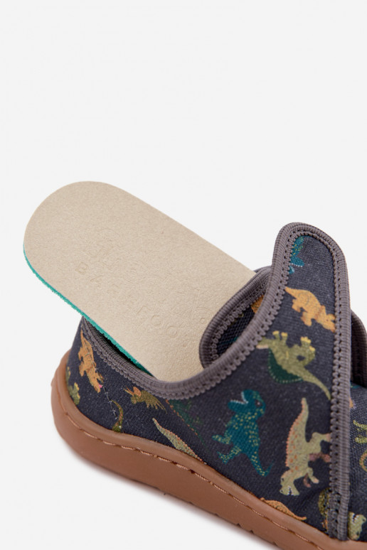 Bērnu čības zēniem ar lipīgām aizdares Barefoot Dinozaurai Froddo G1700438-26 pelēkā krāsā