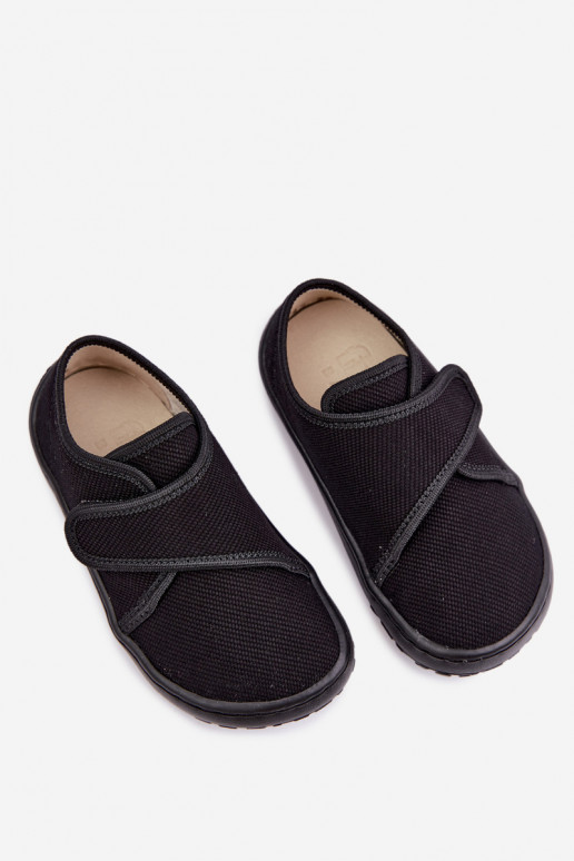 Bērnu čības zēniem ar lipīgām aizdares Barefoot Froddo G1700438-15 melnā krāsā