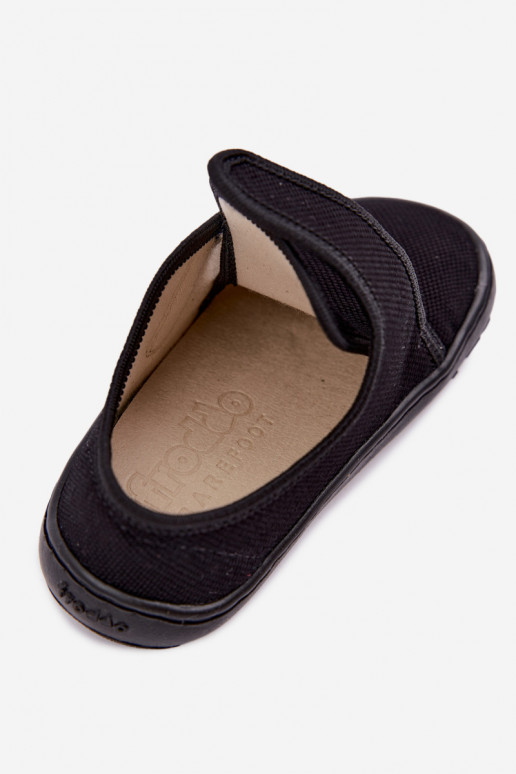 Bērnu čības zēniem ar lipīgām aizdares Barefoot Froddo G1700438-15 melnā krāsā