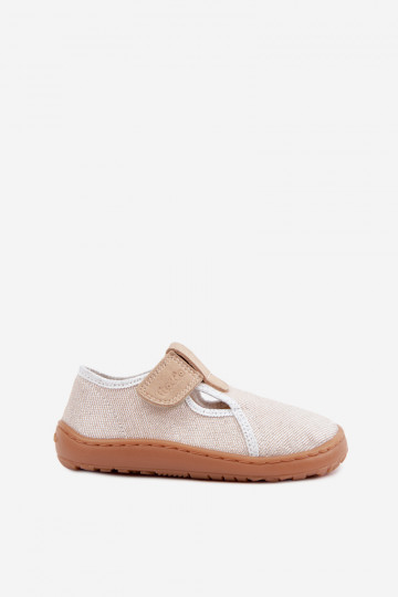 Bērnu čības ar lipīgām aizdares un spīdumu Barefoot Froddo Canvas G1700439-3 zelta krāsā 2