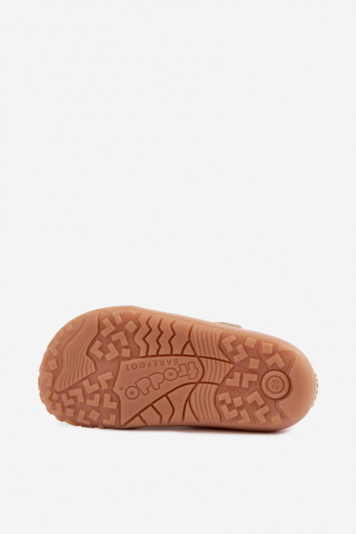 Bērnu čības ar lipīgām aizdares un spīdumu Barefoot Froddo Canvas G1700439-3 zelta krāsā