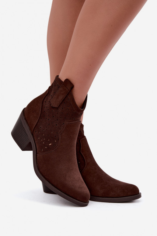 Caurspīdīgi zābaki cowboy stila ar papēžiem S.Barski HY62-8147 šokolādes