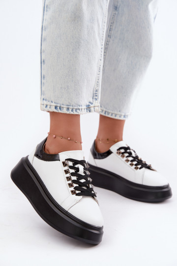 Melnas un baltas ādas sneakers ar kniedēm Artiker 55C0401 2