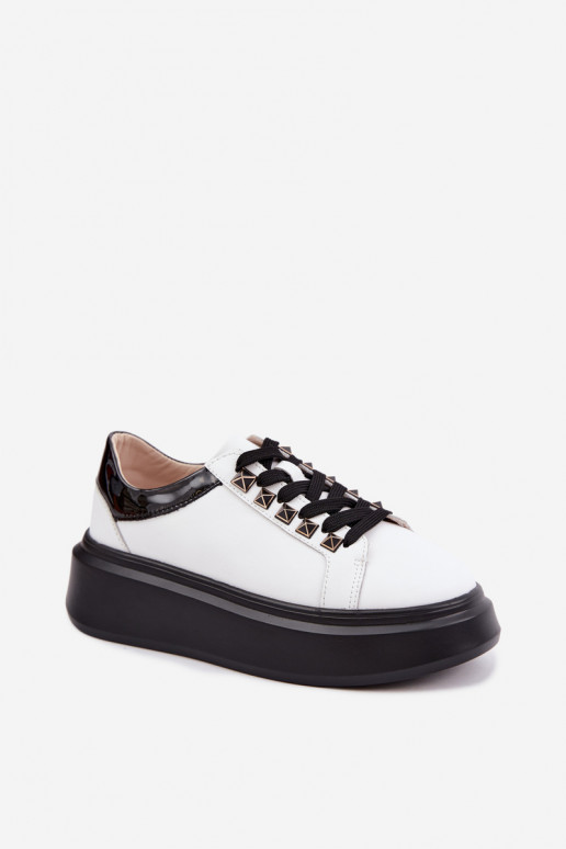 Melnas un baltas ādas sneakers ar kniedēm Artiker 55C0401