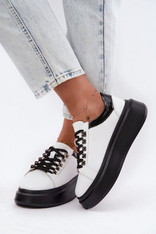 Melnas un baltas ādas sneakers ar kniedēm Artiker 55C0401
