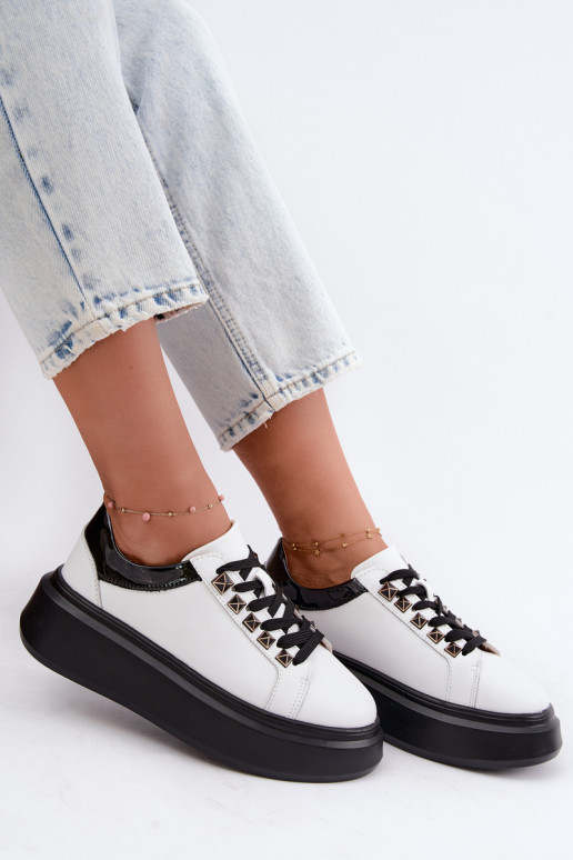 Melnas un baltas ādas sneakers ar kniedēm Artiker 55C0401