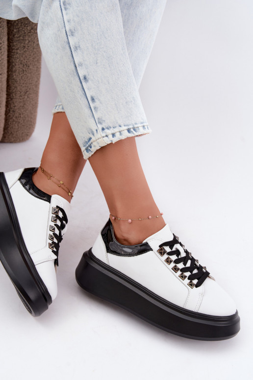 Melnas un baltas ādas sneakers ar kniedēm Artiker 55C0401
