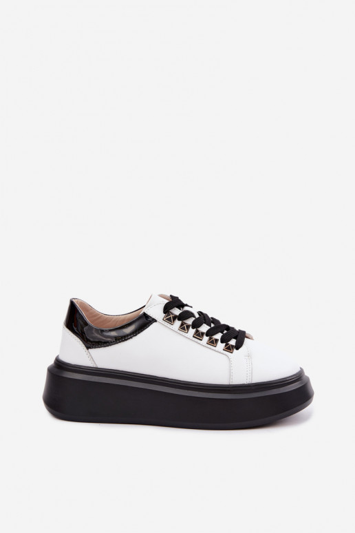 Melnas un baltas ādas sneakers ar kniedēm Artiker 55C0401