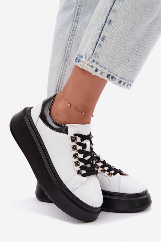 Melnas un baltas ādas sneakers ar kniedēm Artiker 55C0401