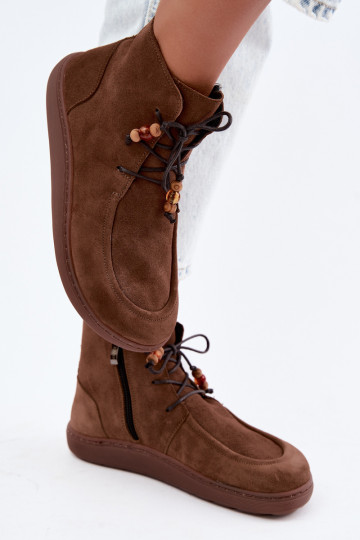 Sieviešu siltie Barefoot zābaki ar pērlītēm Zazoo 30078 brūnā krāsā