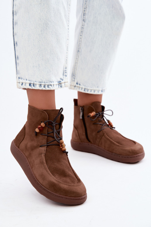 Sieviešu siltie Barefoot zābaki ar pērlītēm Zazoo 30078 brūnā krāsā