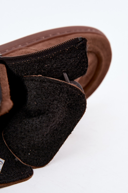 Sieviešu siltie Barefoot zābaki ar pērlītēm Zazoo 30078 brūnā krāsā