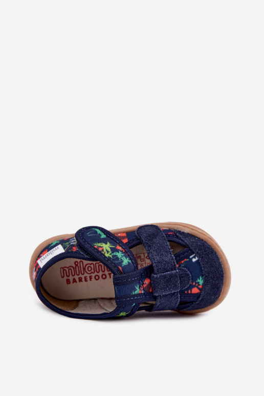 Bērnu čības Barefoot Milami ar džungļu rakstiem tumši zilā Lumi