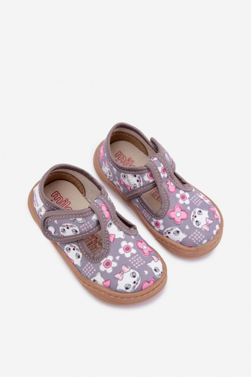 Bērnu čības ar lipīgām sprādzēm Milami pelēkā krāsā Talirae