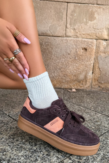 sneakeru stila zābaki no mākslīgā zamša sievietēm siltināti Big Star UU274770 šokolādes krāsā
