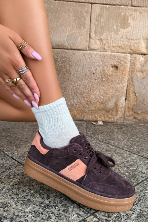 sneakeru stila zābaki no mākslīgā zamša sievietēm siltināti Big Star UU274770 šokolādes krāsā