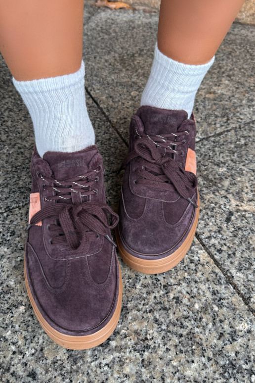 sneakeru stila zābaki no mākslīgā zamša sievietēm siltināti Big Star UU274770 šokolādes krāsā