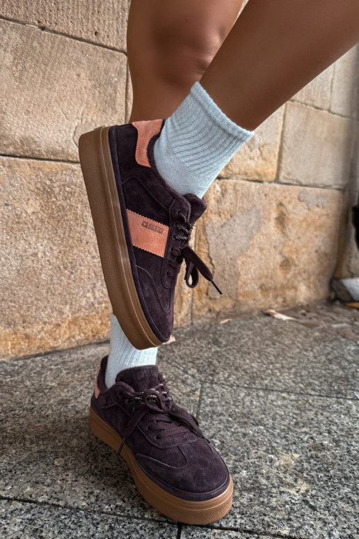 sneakeru stila zābaki no mākslīgā zamša sievietēm siltināti Big Star UU274770 šokolādes krāsā