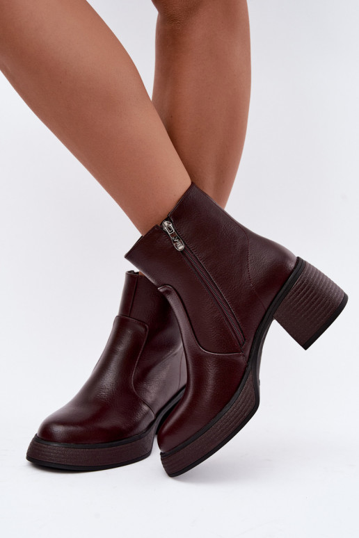Ādas siltināti zābaki ar papēžiem D&A CR62-3369 bordo